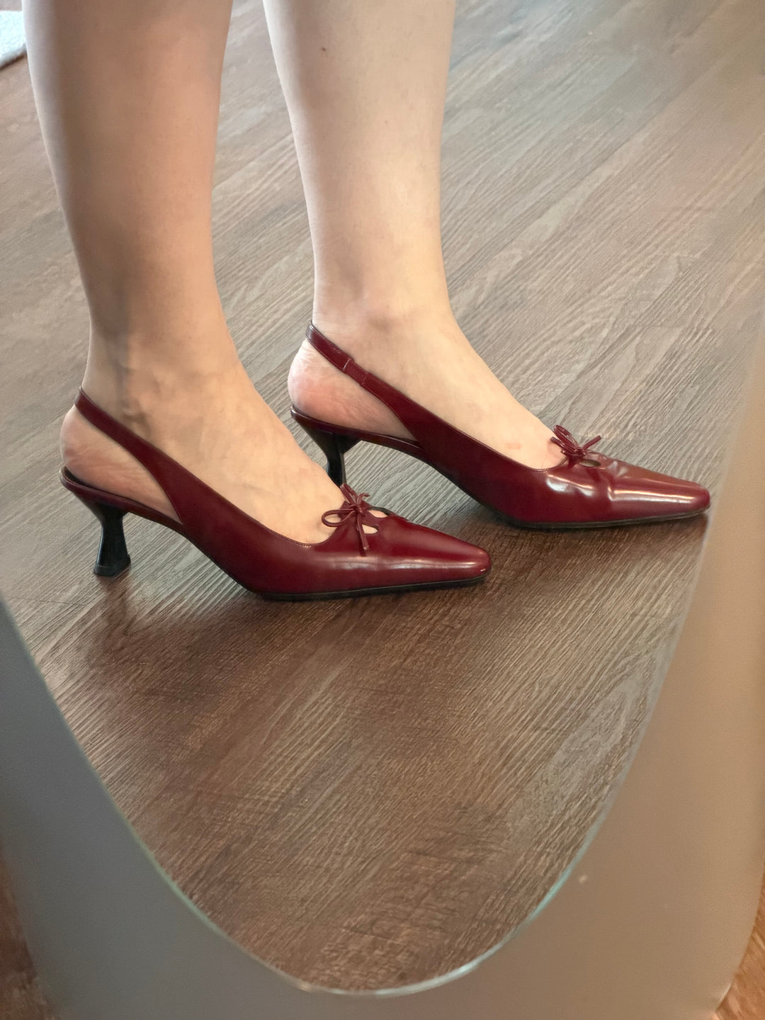 Vintage Via Spiga Red Leather Bow Slingback Heels Size 8