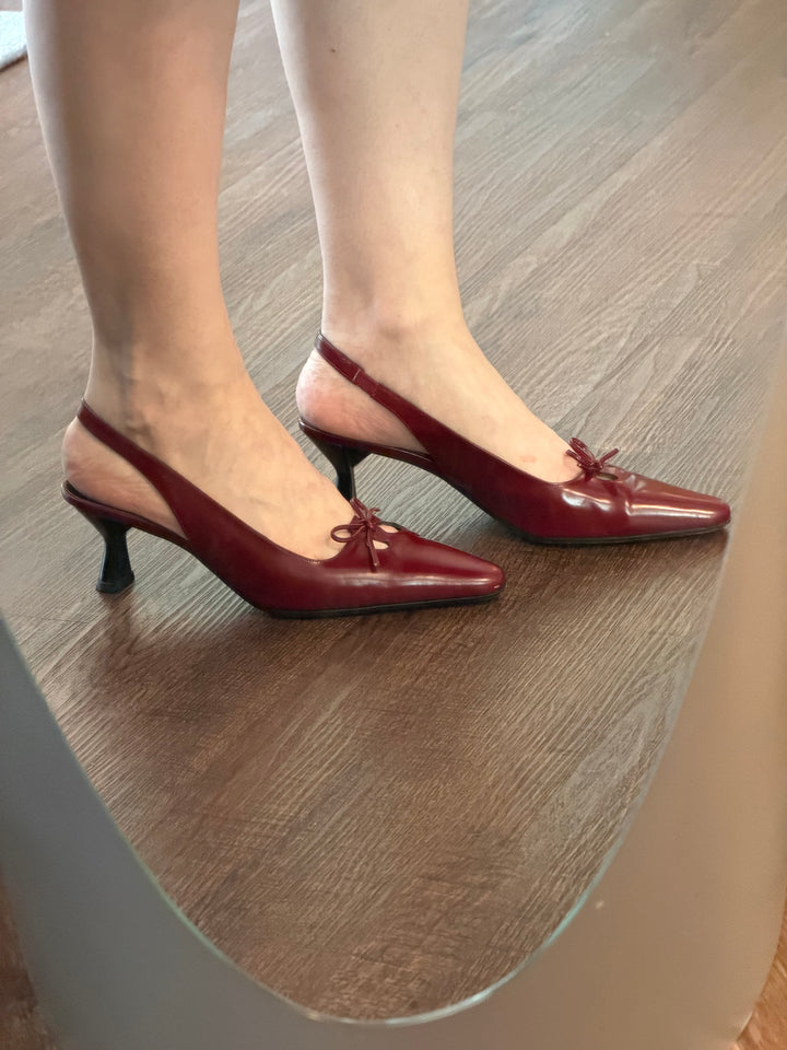 Vintage Via Spiga Red Leather Bow Slingback Heels Size 8