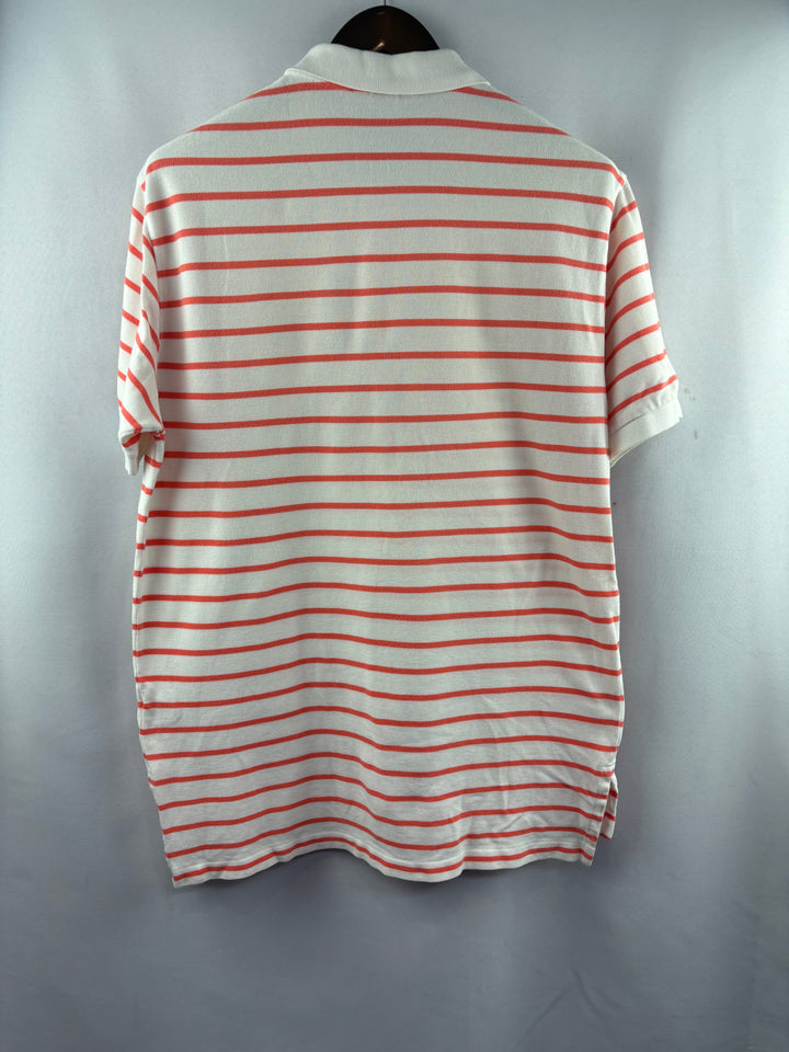 Men’s Polo Ralph Lauren Large White & Orange Striped Polo Shirt