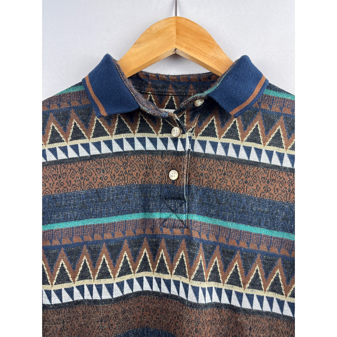 Vintage Arizona Jean Co. Womens Small Geometric Long Sleeve Polo Shirt