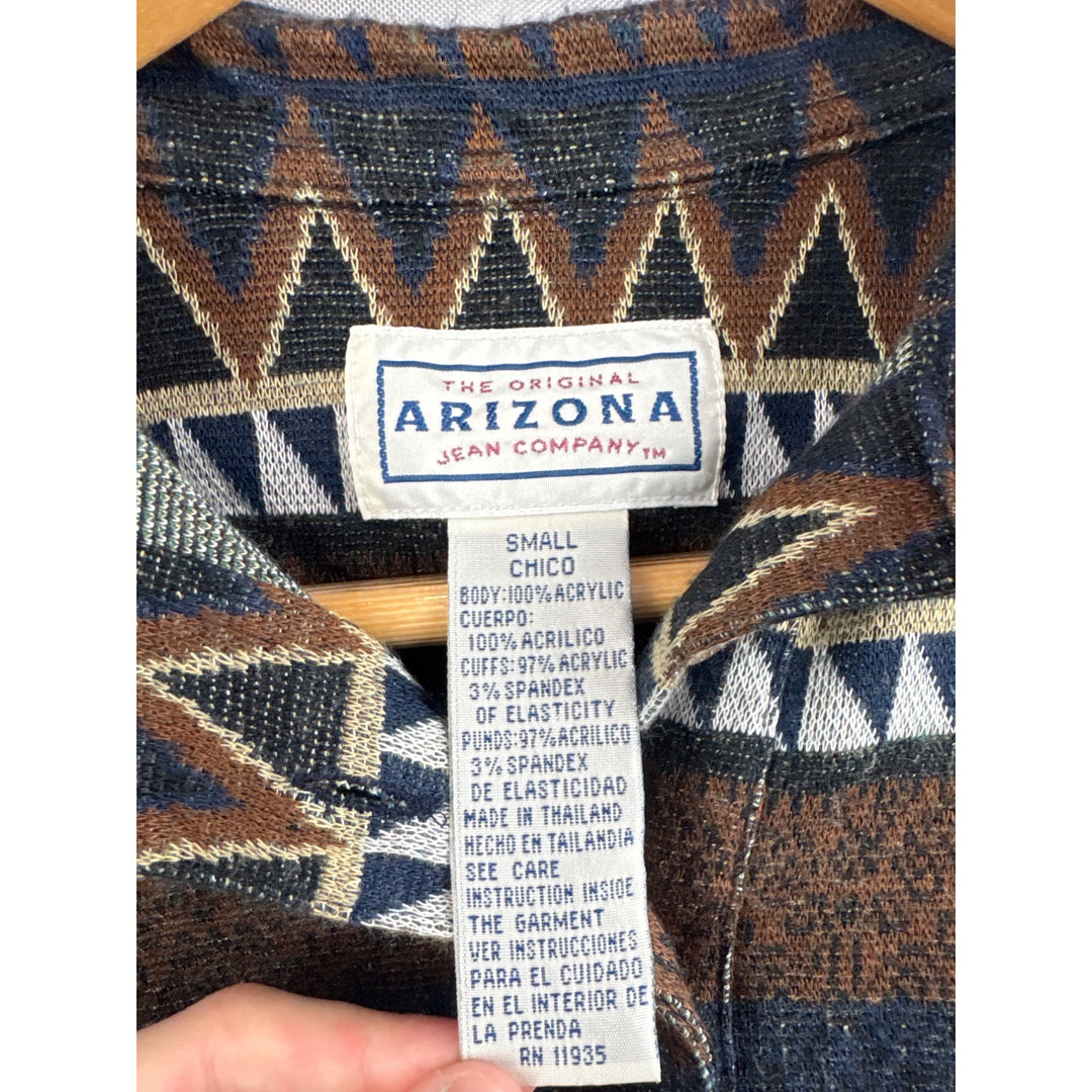 Vintage Arizona Jean Co. Womens Small Geometric Long Sleeve Polo Shirt