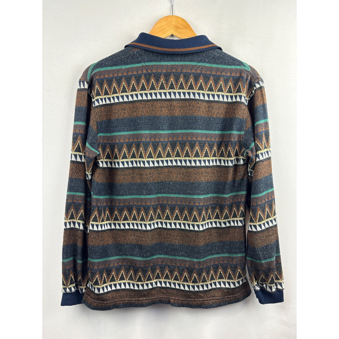Vintage Arizona Jean Co. Womens Small Geometric Long Sleeve Polo Shirt