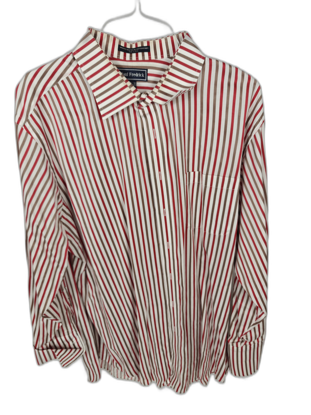 Paul Fredrick Imperial 100's Red White Striped Dobby Dress Shirt 18.5 35 French Cuff