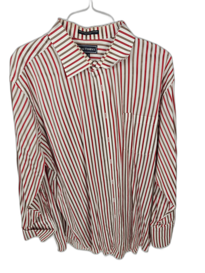 Paul Fredrick Imperial 100's Red White Striped Dobby Dress Shirt 18.5 35 French Cuff