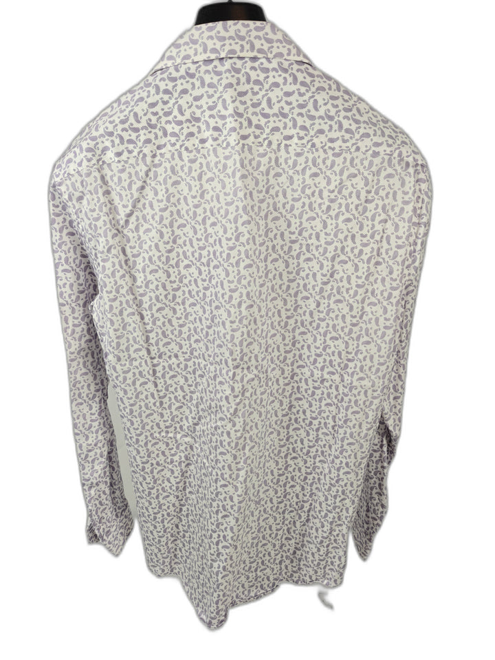 Men’s La Madre Button-Up Shirt White Purple Leopard Print XL