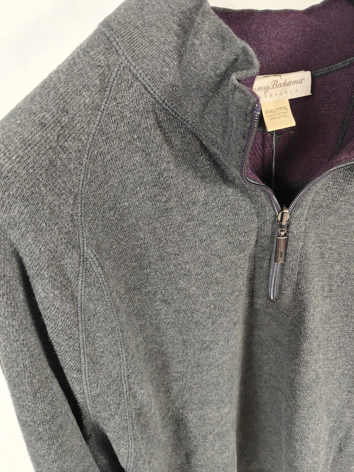 Mens Tommy Bahama Reversible Quarter Zip Sweater Gray Purple 3XL