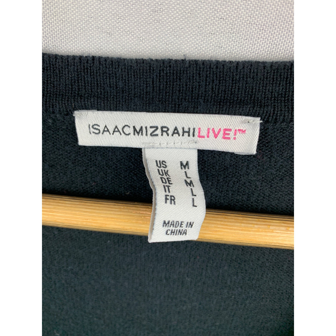 Isaac Mizrahi Live! Womens Black V-Neck Button-Front Cardigan Sweater M/L