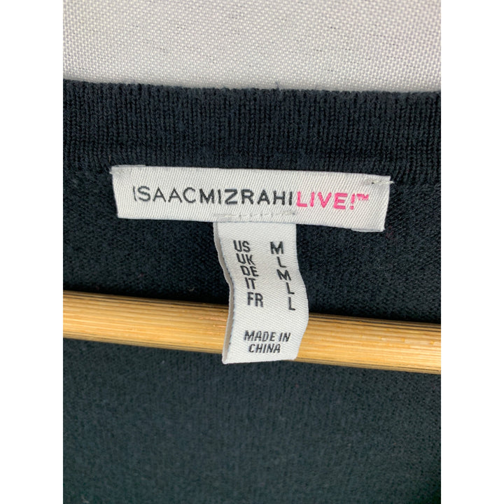 Isaac Mizrahi Live! Womens Black V-Neck Button-Front Cardigan Sweater M/L