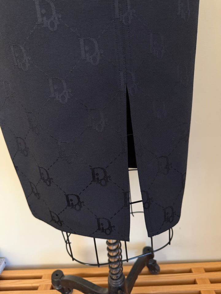 Vintage Christian Dior by John Galliano Black Trotter Monogram Jacquard Pencil Skirt
