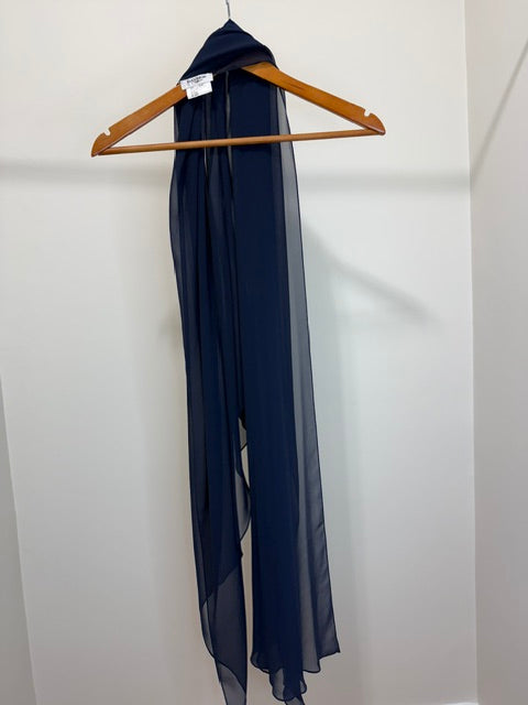Daymor Couture Formal Gown Navy Ruched Bodice &amp; Beaded Tiered Skirt Sz8 Retail $2000+