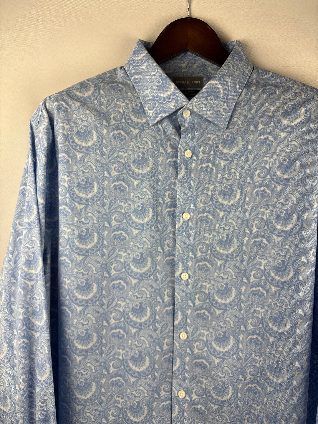 Men’s Michael Kors 2XL Light Blue Paisley Button Up