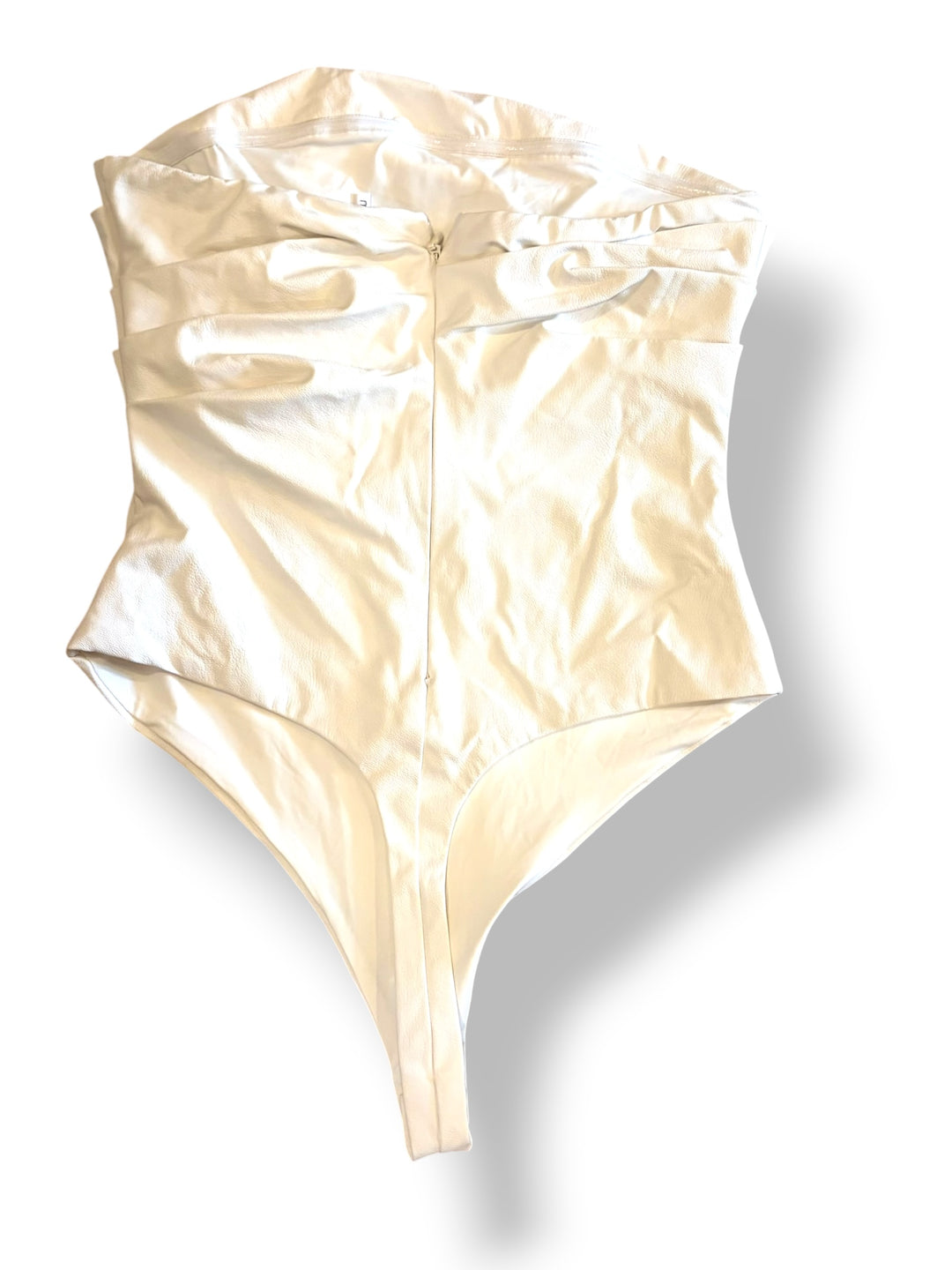 Naked Wardrobe White Faux Leather Ruched Bodysuit Size L NWT Strapless Corset