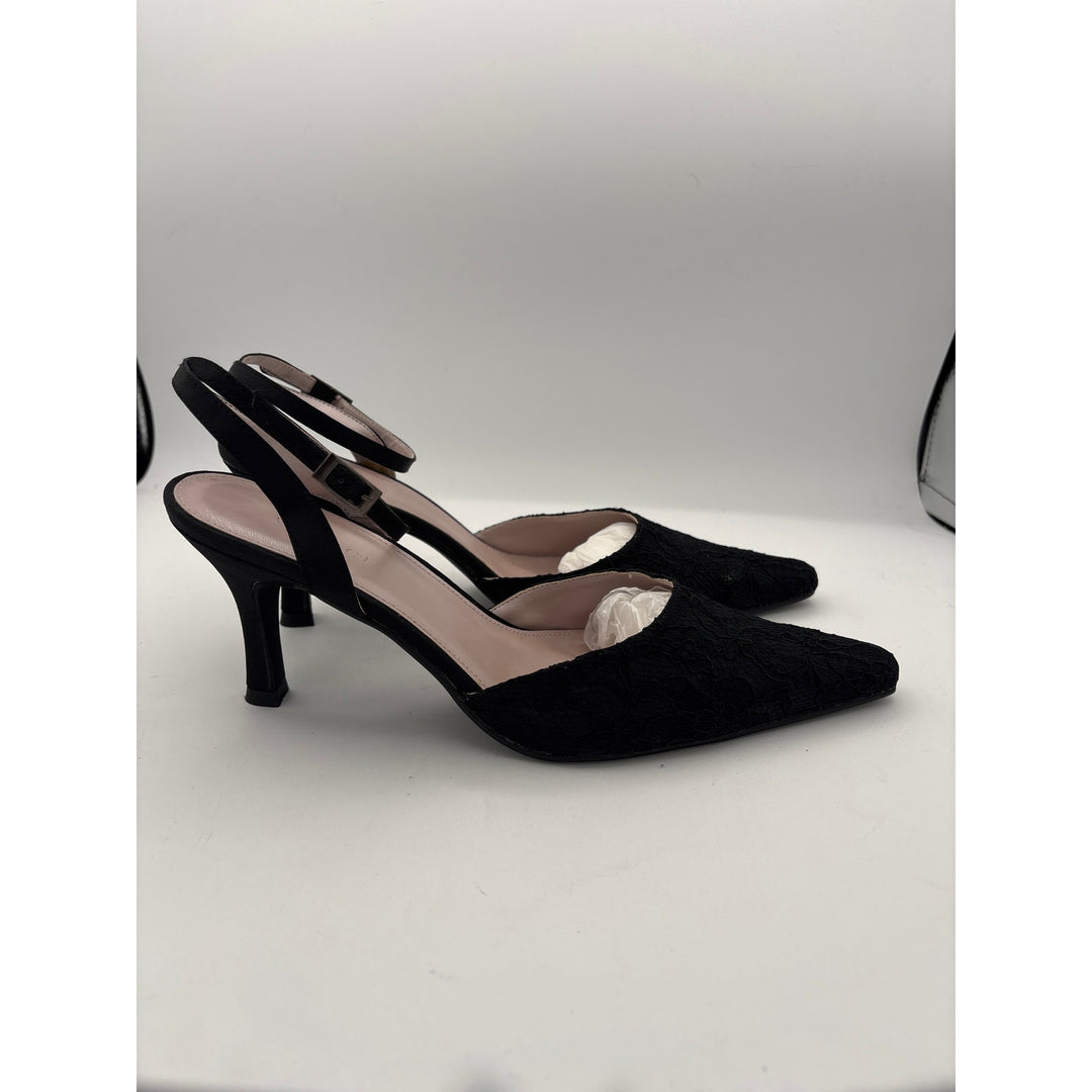 Women’s Vincci Size 7 Black Satin & Lace Strappy Heels