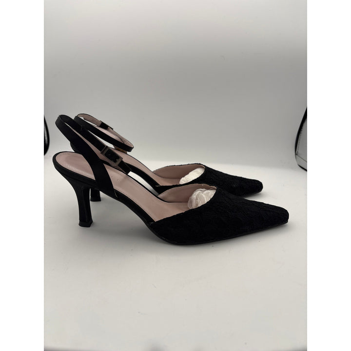 Women’s Vincci Size 7 Black Satin & Lace Strappy Heels