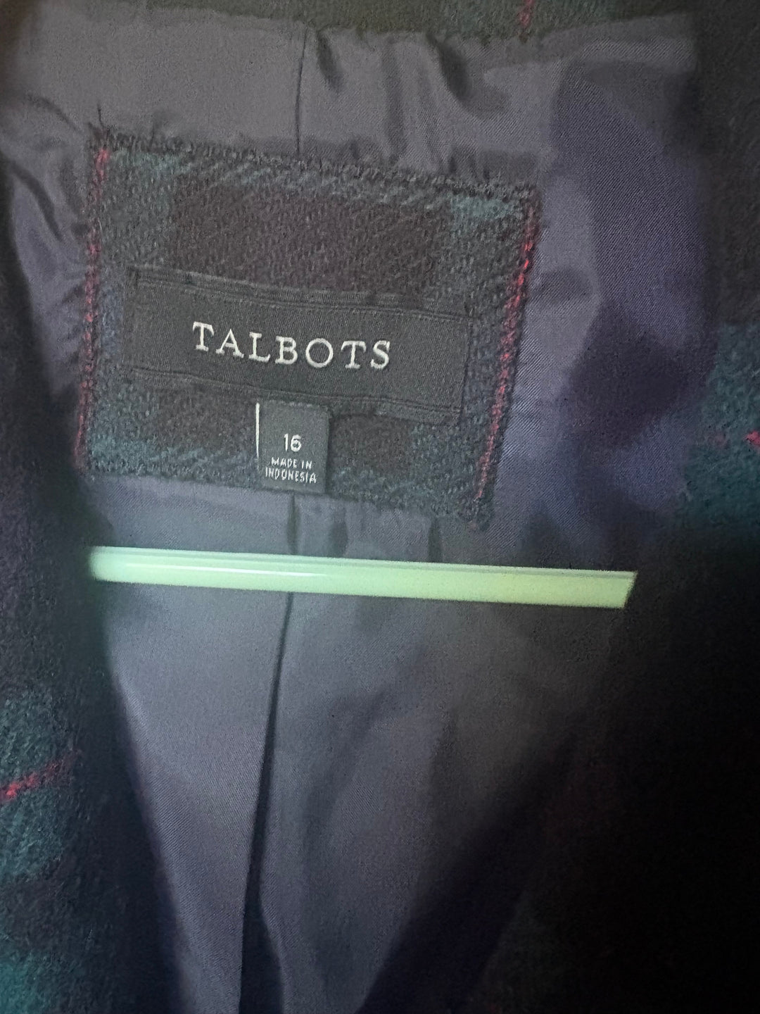 Talbots Black Watch Tartan Plaid Wool Blend Blazer Jacket Size 16 Navy Green