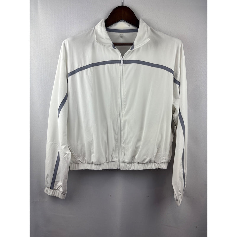 Women’s Beyond Yoga Small White Windbreaker w/ Grey Stripe