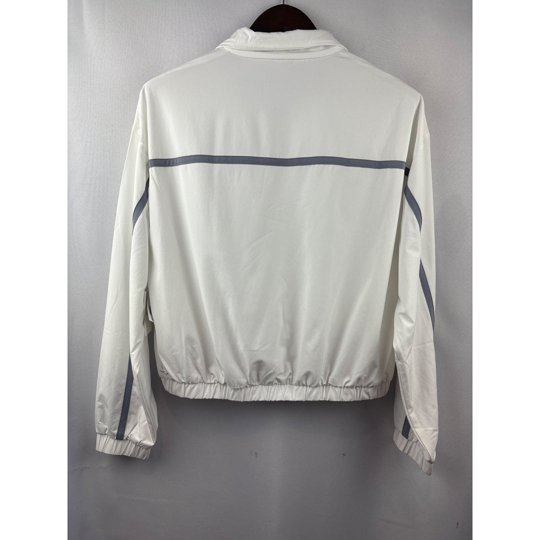Women’s Beyond Yoga Small White Windbreaker w/ Grey Stripe