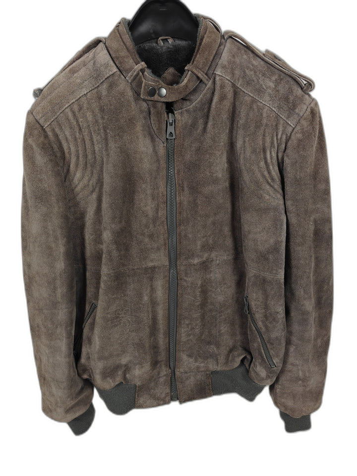 Mens In Crowd Distressed Brown Suede Leather Bomber Jacket XL
