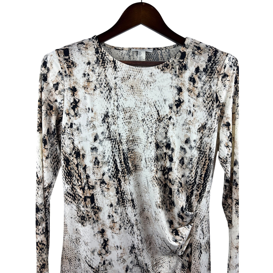 Women’s Halston Small Cream Snakeskin Print Long Sleeve Dress