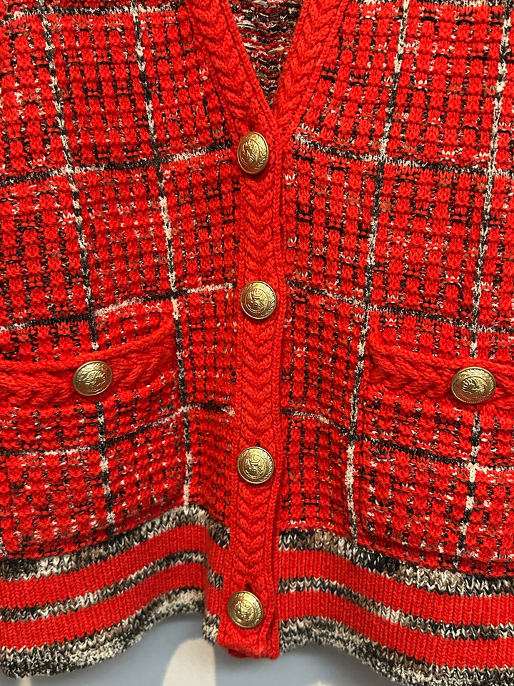 Womens L Agence Jenni Red Cardigan Gold Buttons Size XS
