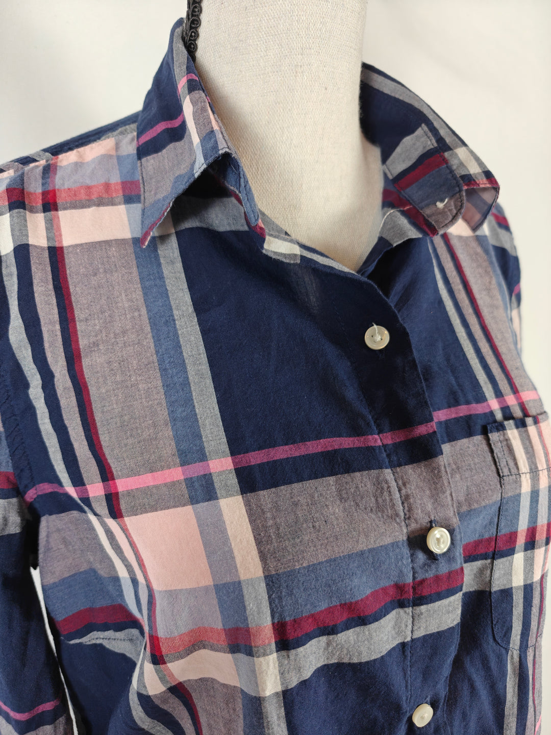 Womens Old Navy Button Down Shirt Blue Plaid Size S Tall