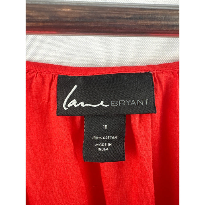 Women’s Lane Bryant Size 16 Bright Red Blouse w/ Embroidered Neckline