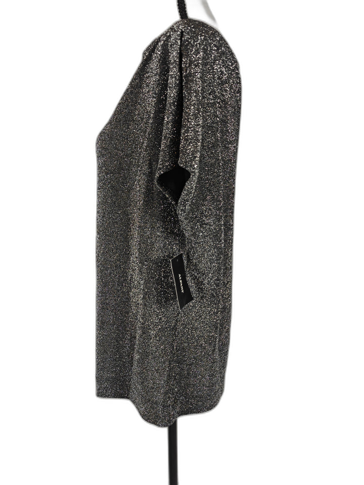 Women Alfani Metallic Asymmetrical Top Black Silver XL