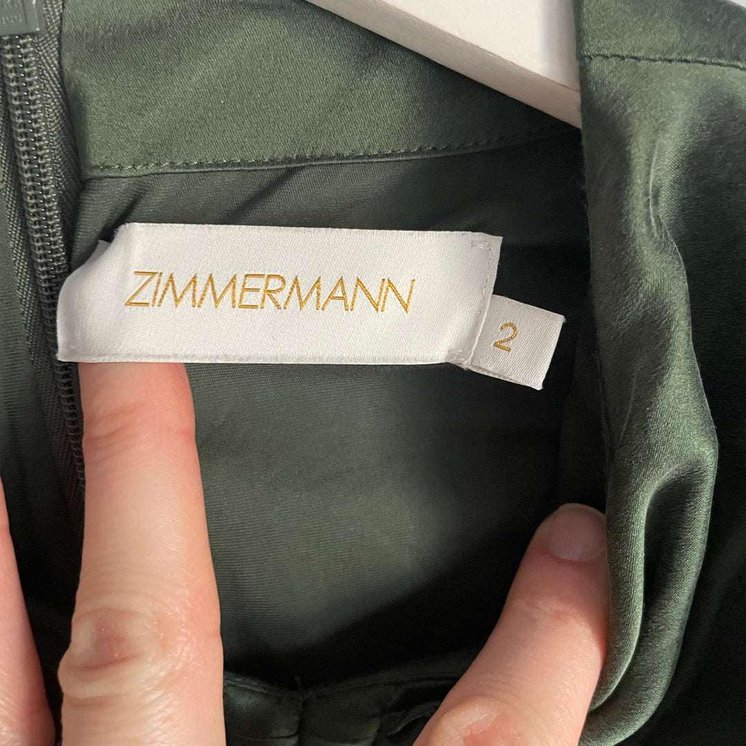 Zimmermann Forest Green Silk Tie Front Long Sleeve Top Going Out Size 8 Medium