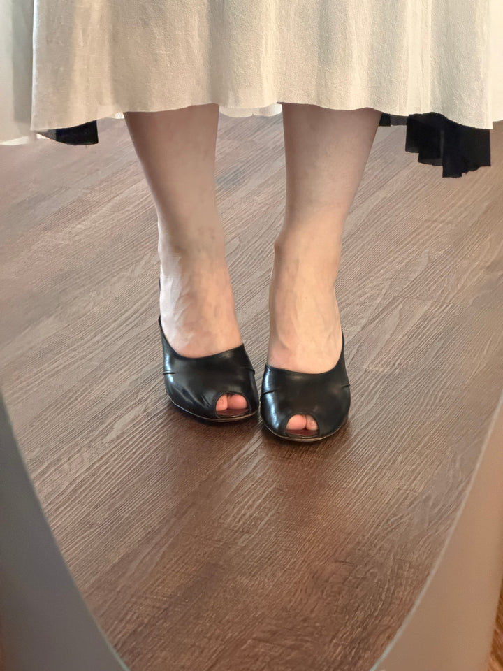 Costume National Black Leather Peep Toe Mule Heels Size 8