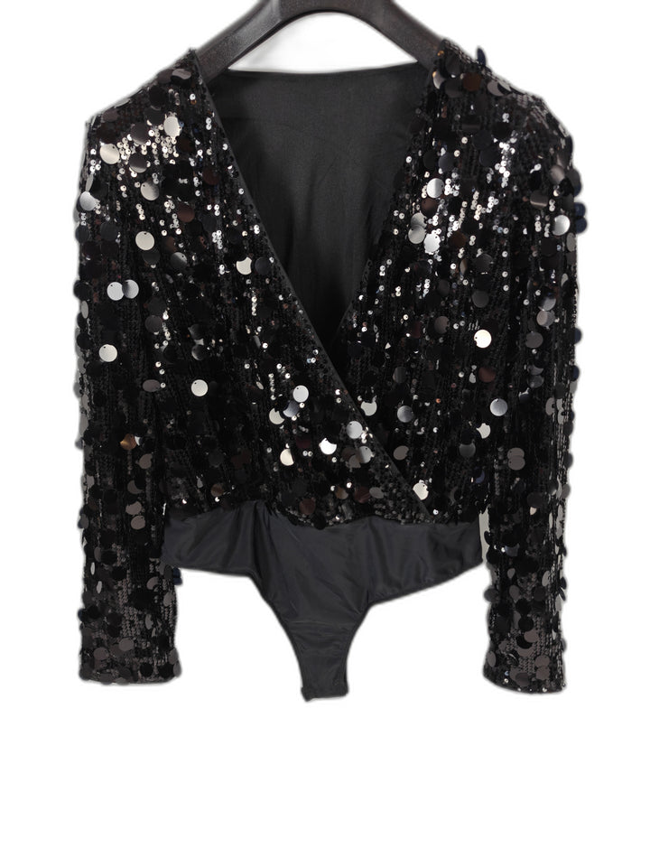 Womens SHEIN Sequin Bodysuit Black XL