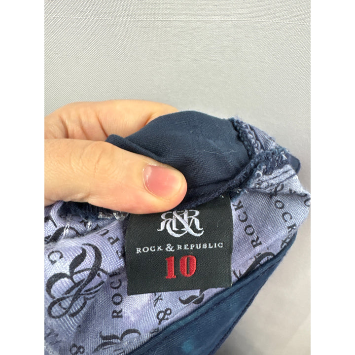 Women’s Rock & Republic Size 10 Navy Blue w/ Teal Tie-dye Skinny Jeans