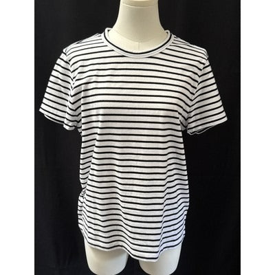 Modavella Womens Striped Short Sleeve T-Shirt Black & White S Cotton