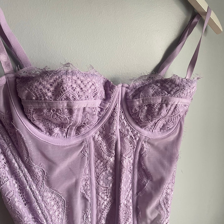 Lilac Purple Fairy Corset Tank Top Lingerie Romantic Coquette Lace size XS