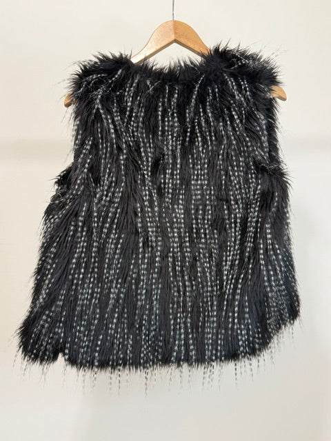 Collection Eighteen Long Hair Faux Fur Vest Black White S/M