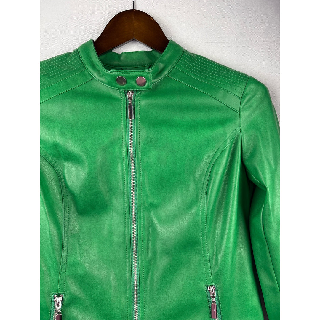 Women’s Alfani XS Leaf Green Faux Leather Jacket