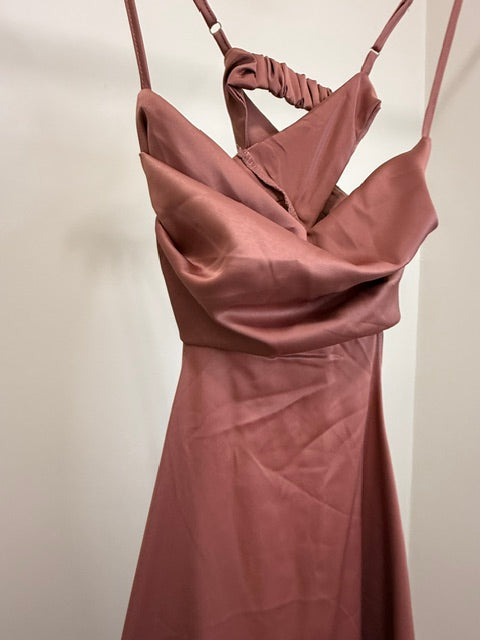 Fiemaoves Satin Cowl Neck Backless Maxi Dress Rose Brown NWT XL