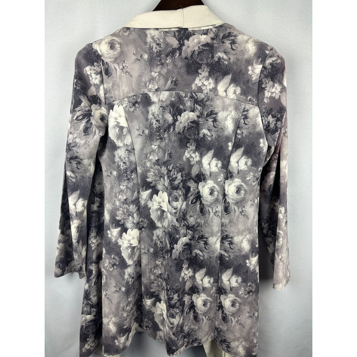 Women’s Solitare Open Front Gray Floral Faux Suede Open Cardigan Size Small
