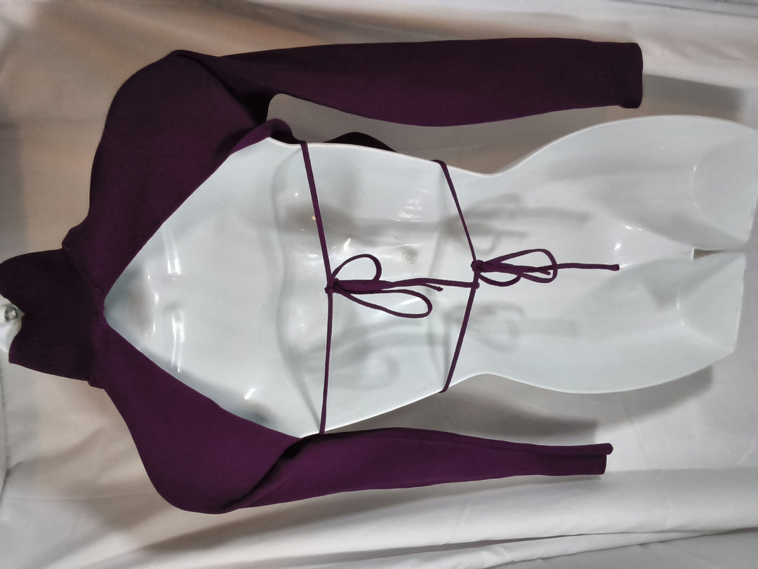 Purple ribbed turtleneck long sleeve crop knit top with an open tie-back design Zara / Size S