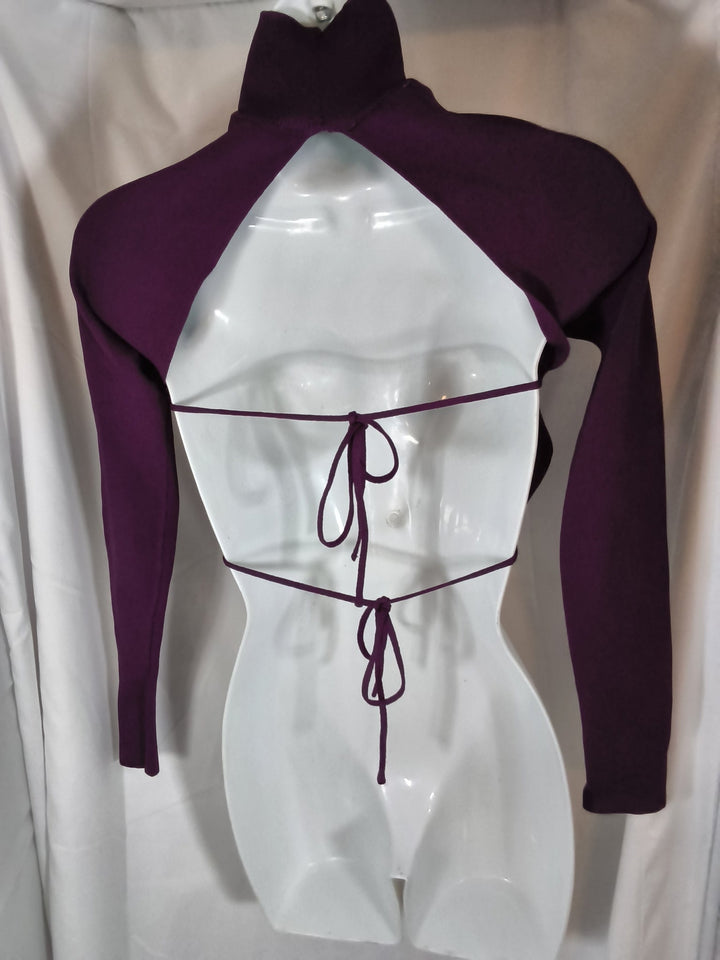 Purple ribbed turtleneck long sleeve crop knit top with an open tie-back design Zara / Size S