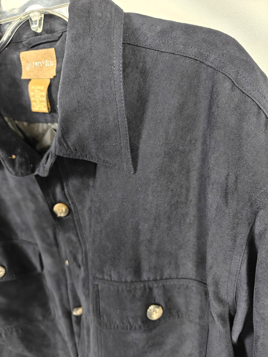 Mens St Johns Bay Faux Suede Shirt Jacket Navy Blue XL Quilted Lining