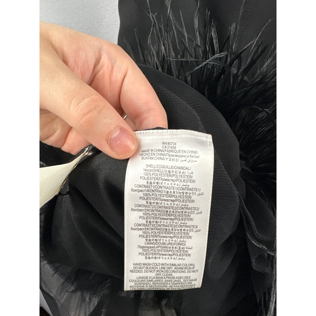 Women’s BCBG Maxazria Size 4 Black Corseted Mini Dress w/ Feathered Bottom