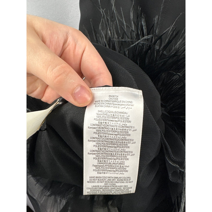 Women’s BCBG Maxazria Size 4 Black Corseted Mini Dress w/ Feathered Bottom