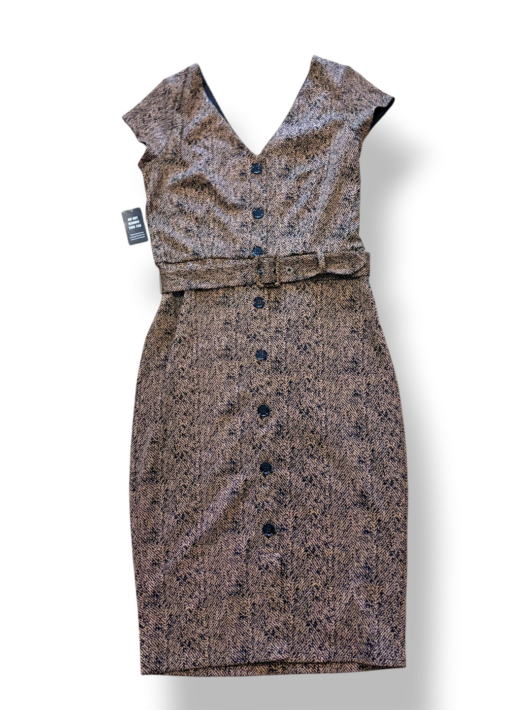 Express Brown Black Herringbone Belted Sheath Dress Size M NWT Dark Academia