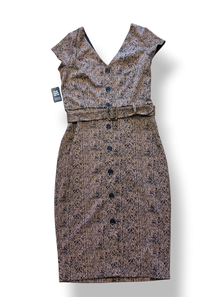 Express Brown Black Herringbone Belted Sheath Dress Size M NWT Dark Academia