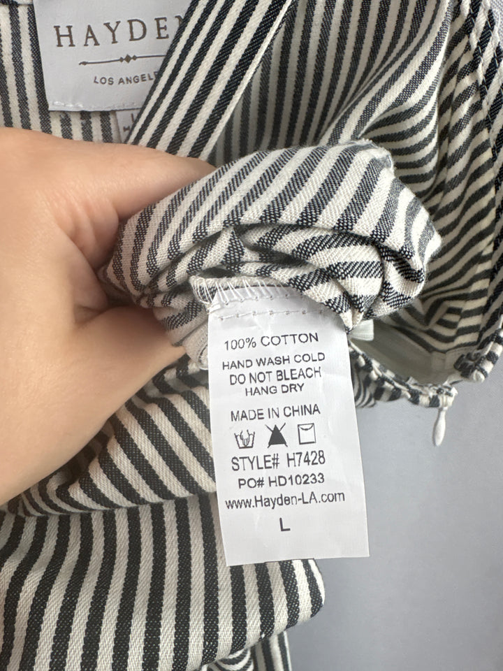 Women’s Hayden Large Black &amp; White Striped Sleeveless Jumpsuit