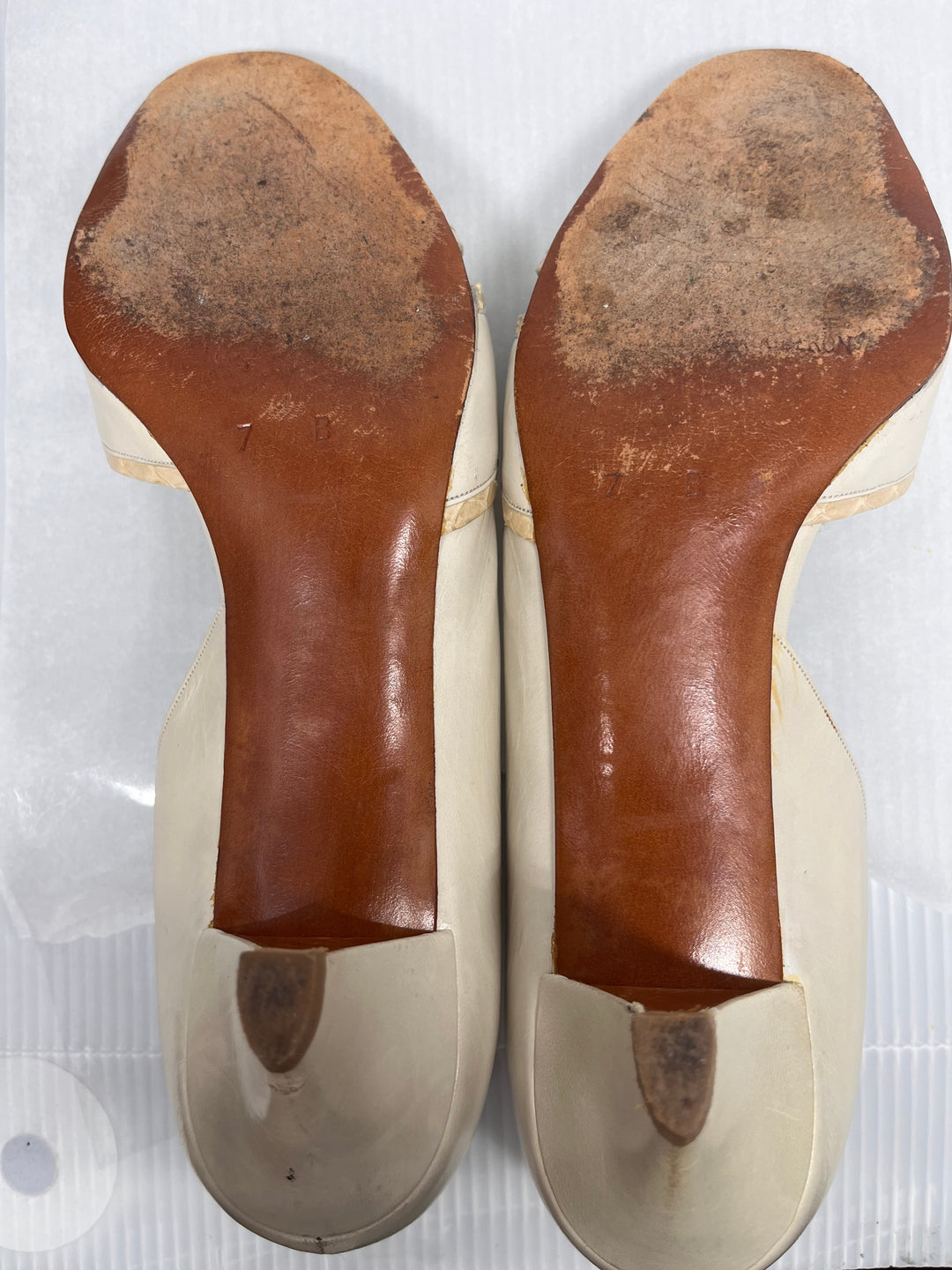 Roberto Nogueron Open Toe Cream Leather Heels Vintage Size 7