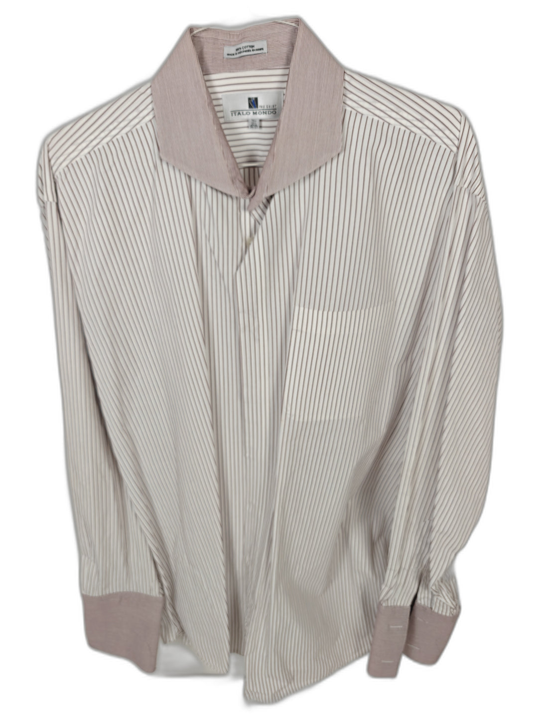 Italo Mondo Men's French Cuff Dress Shirt Red White Striped 16.5 36/37 Tall
