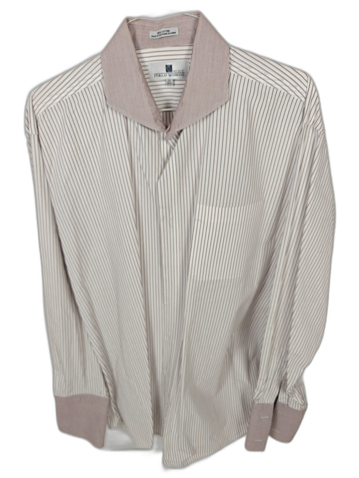 Italo Mondo Men's French Cuff Dress Shirt Red White Striped 16.5 36/37 Tall