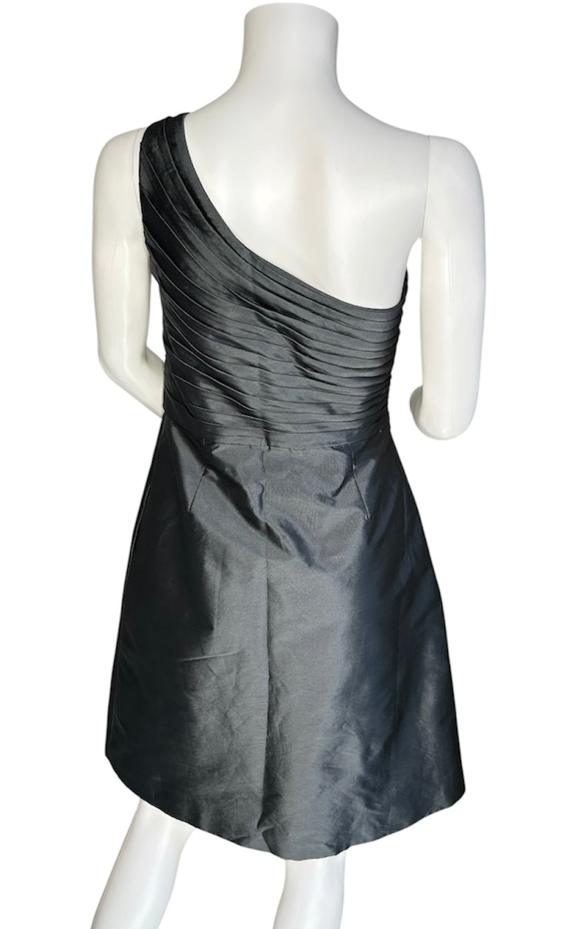 Monique Lhuillier Bridesmaids Gray One Shoulder Pleated Cocktail Knee Length Dress Size 8