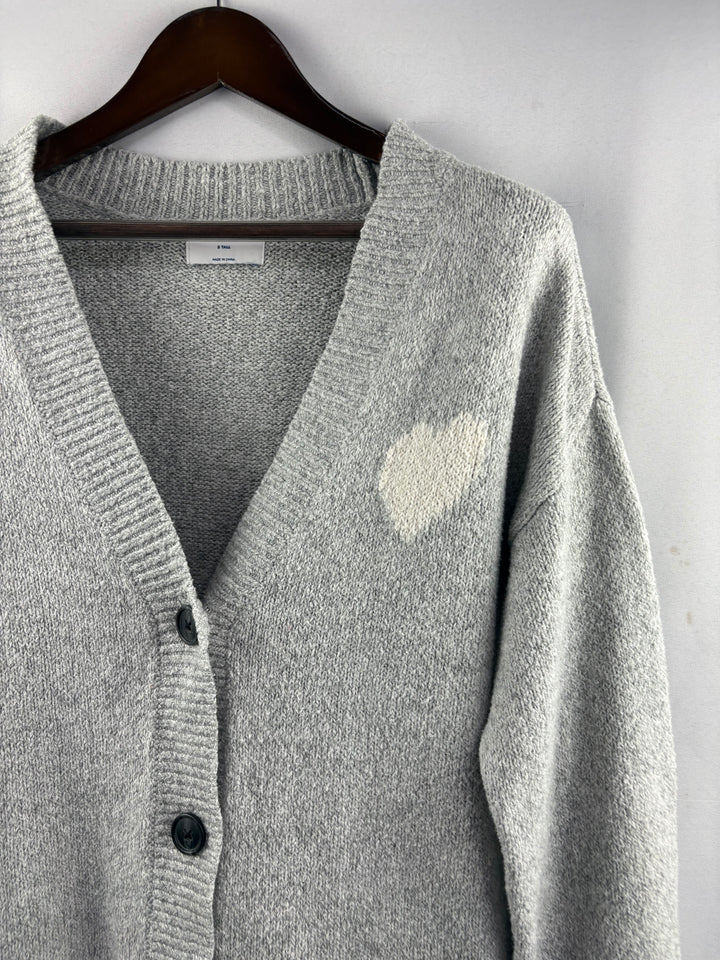 Women’s Old Navy Small Tall Light Gray Cardigan w/ White Heart